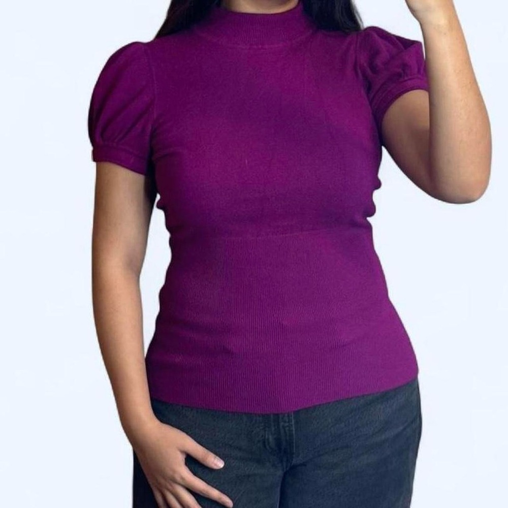 Express Purple Puff-Sleeve Knit Top